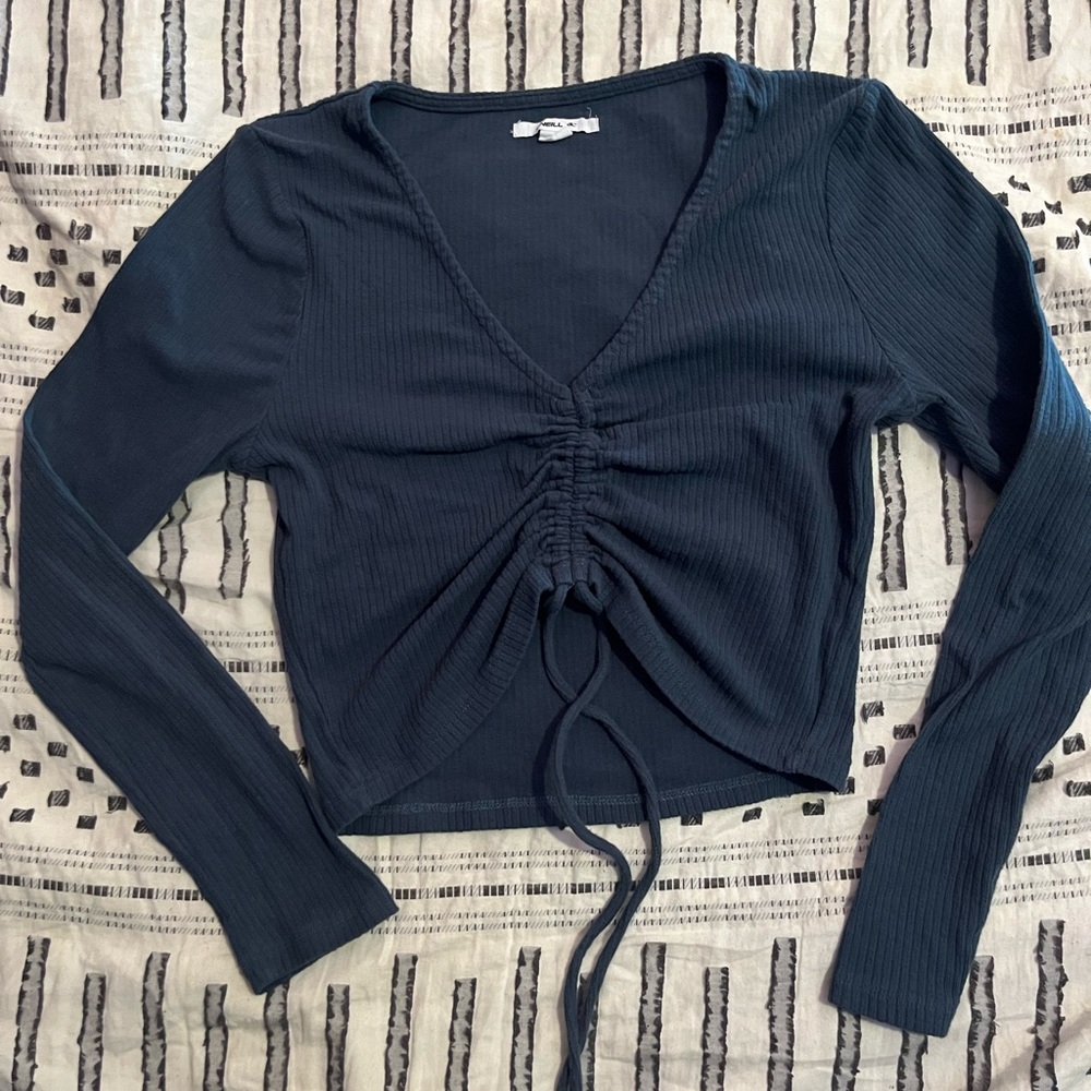 Dark Blue scrunched cropped long sleeve, size S